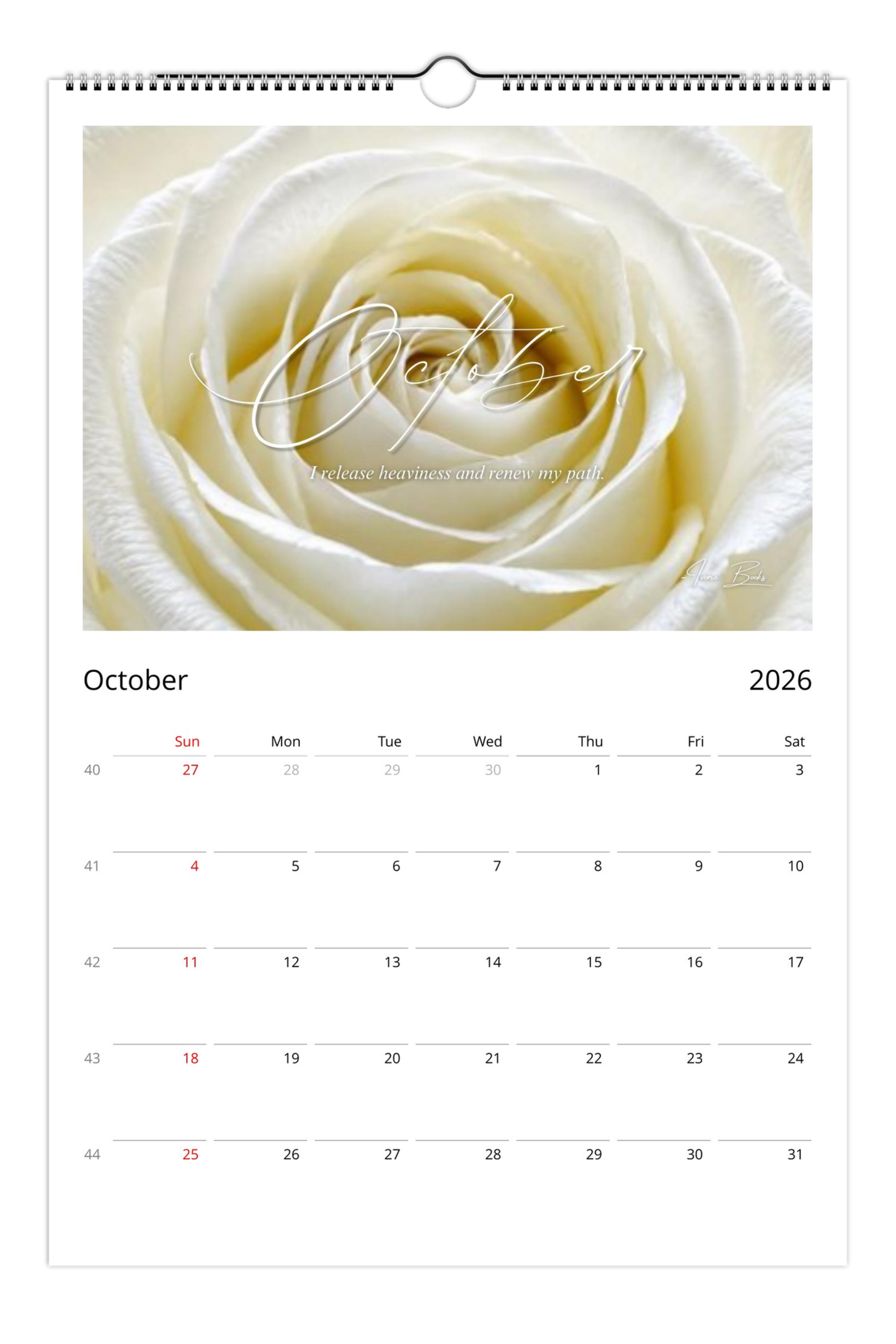 White Rose September 2026–August 2027 Wall Calendar | Clarity, Renewal & Strength