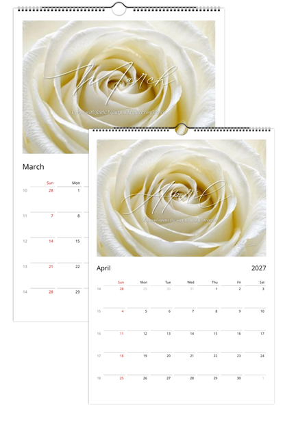 White Rose September 2026–August 2027 Wall Calendar | Clarity, Renewal & Strength