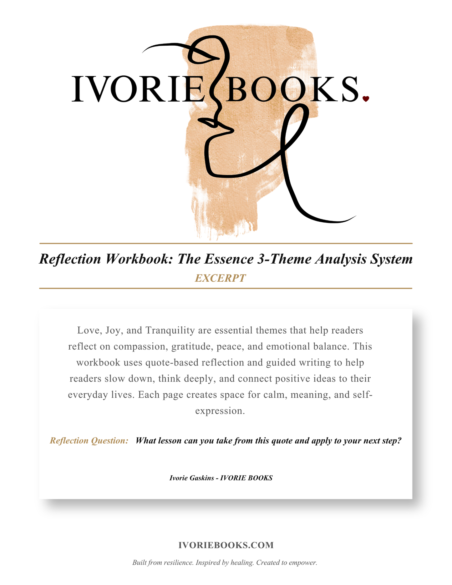 Harmonious Quotes Reflection Workbook | Essence 3-Themeexcerpt page by Ivorie Books featuring a journal description about confidence, creativity, and purposeful self-expression.